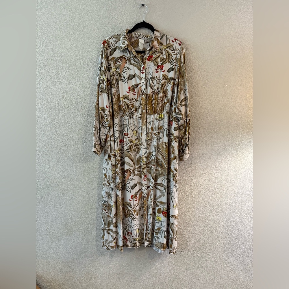 H&M Cream and Brown Long Sleeve Sundress